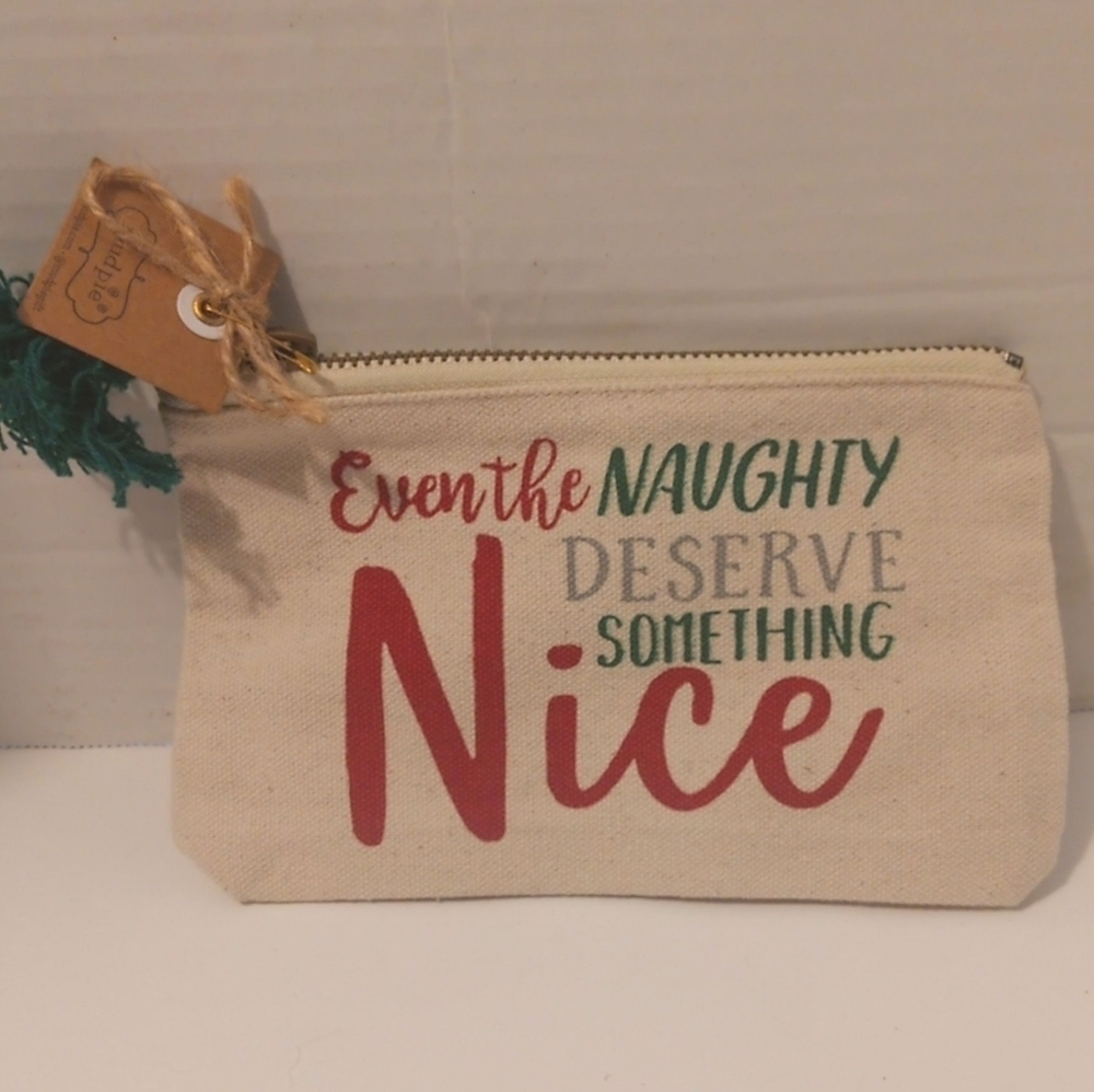 Mud Pie Brand Christmas Canvas Pouch with Tassel NWT